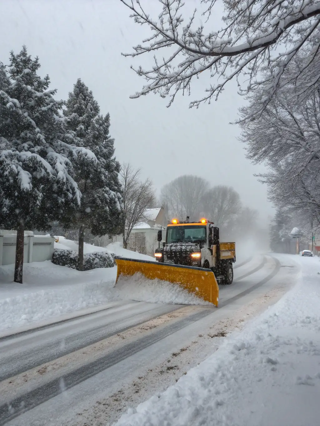 A split-screen image showing a homeowner shoveling snow on one side and a Norcrest Snow Removal truck clearing a driveway on the other, highlighting the convenience.
