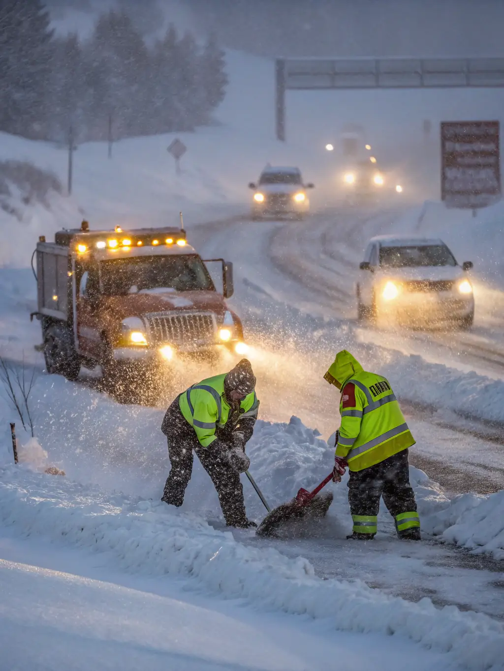 A split image showing a competitor's truck stuck in the snow on one side, and a Norcrest Snow Removal truck efficiently clearing a driveway on the other, highlighting reliability.